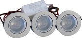 LED Set van 3 Inbouwspots - 4W - Chroom - Dimbaar + Gratis Trafo