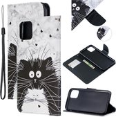 iPhone 11 Pro Max (6,5 inch) - hoes, cover, case - TPU - LU leder - Zwarte en witte kat