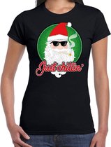 Fout Kerst shirt / t-shirt - Just chillin - cool Santa - zwart voor dames - kerstkleding / kerst outfit M