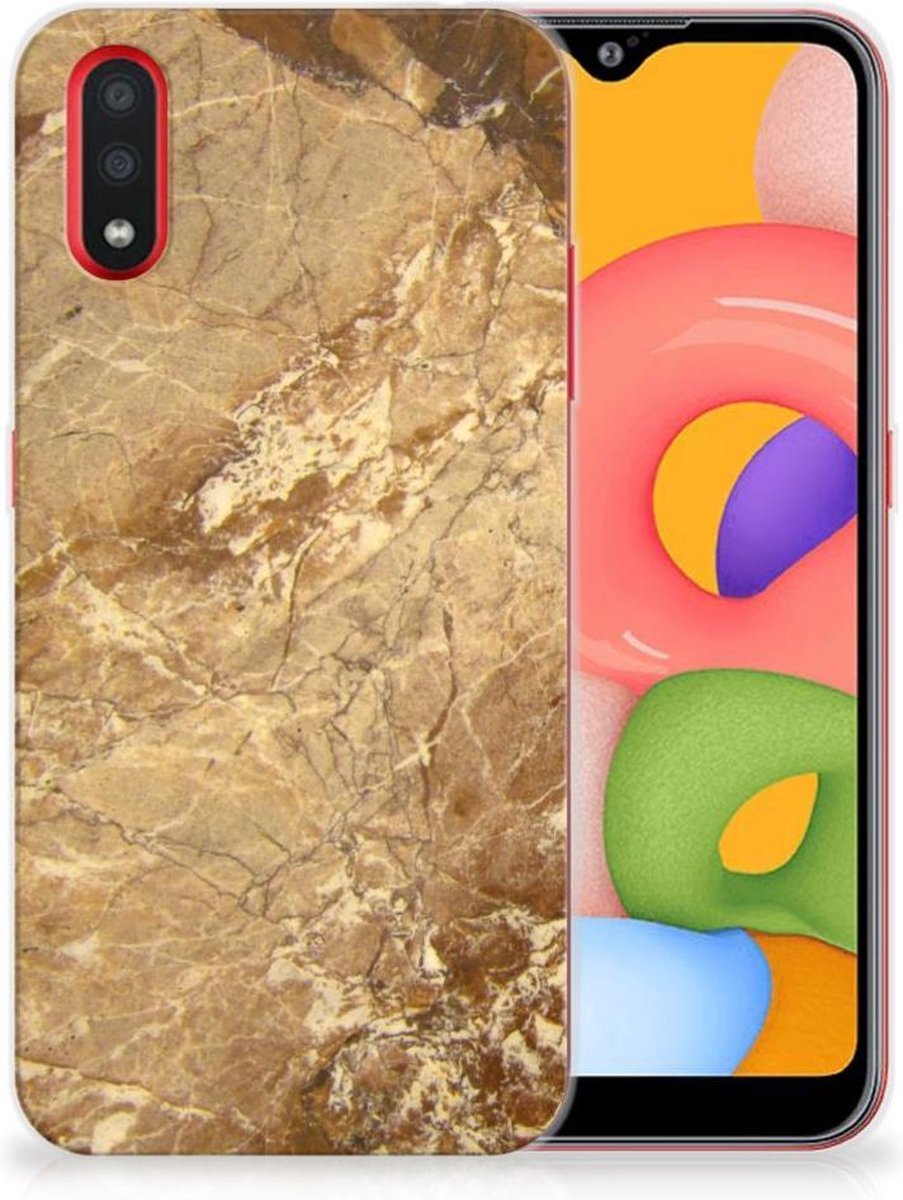 Samsung Galaxy A01 TPU Siliconen Hoesje Marmer Creme