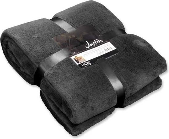 Unique Living Plaid Justin - Polyester - Grijs - 150x200 cm (BxHxD) - Woondeken
