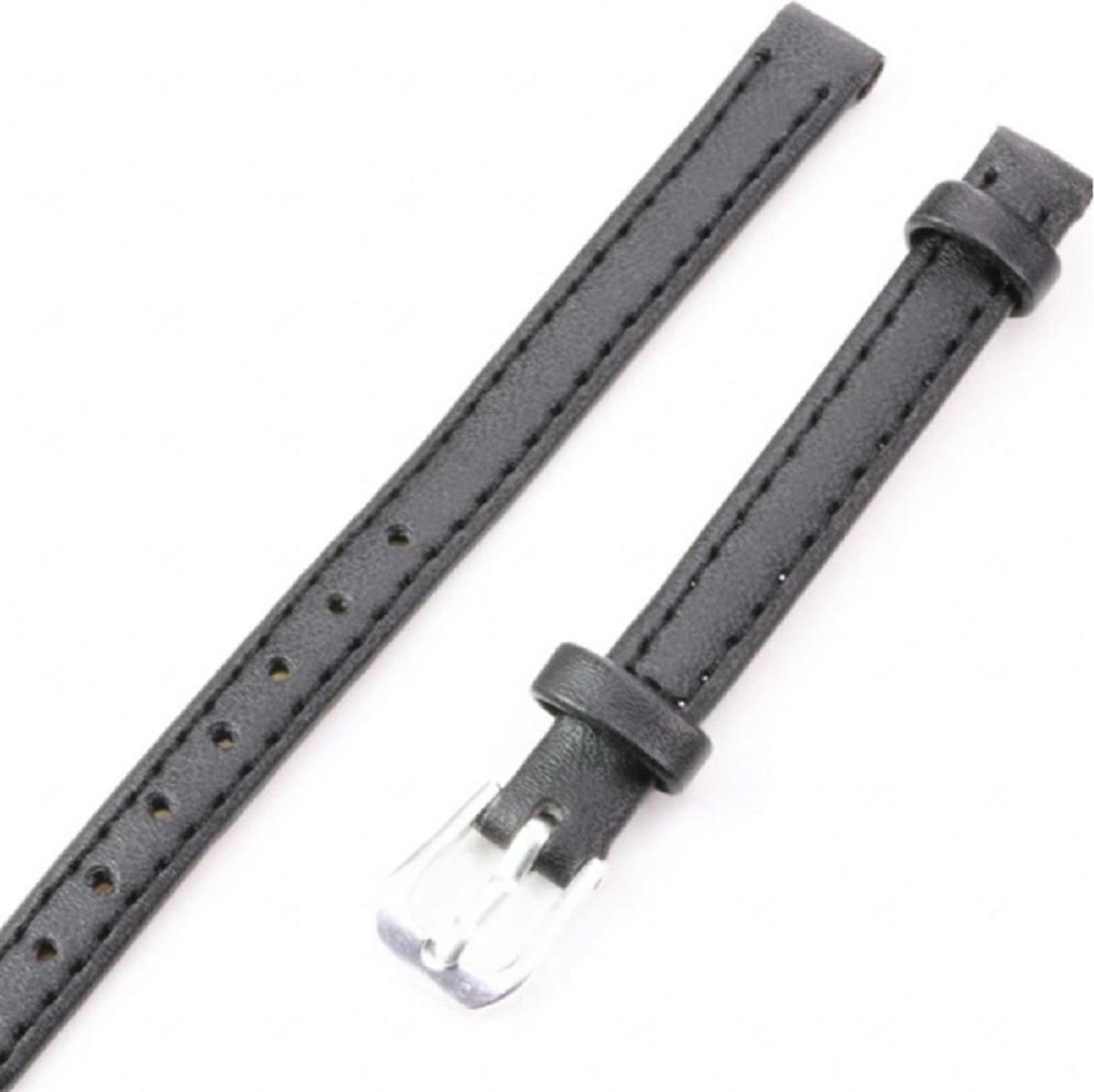 Horlogebandje- 12 mm- Zwart- Leder-Charme Bijoux