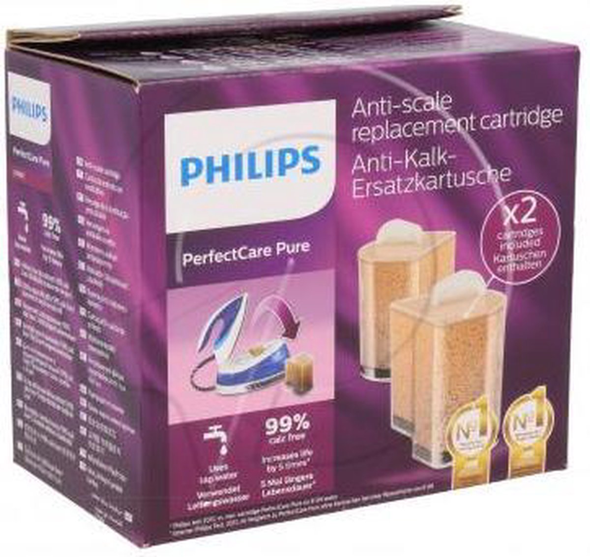 Philips originele antikalk cassette PERFECTCARE PURE PER 2 STUKS strijkijzer  Philips... | bol.com