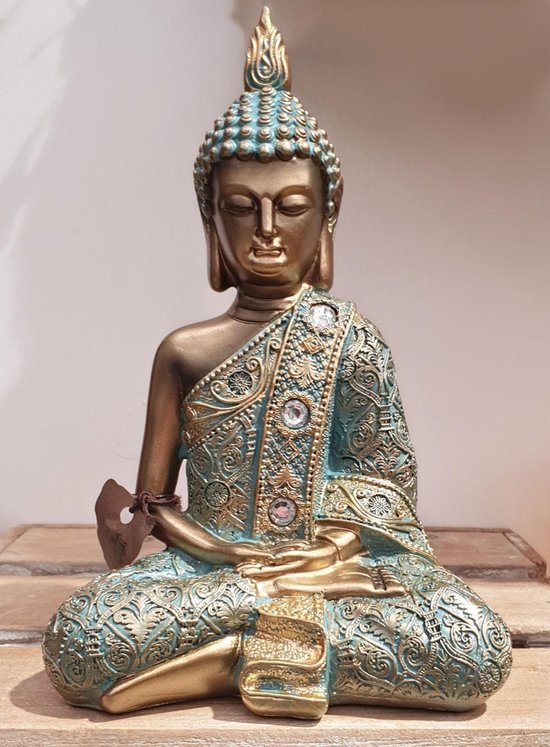 Boeddha Zittend - Antiek Goud - 20cm | bol.com