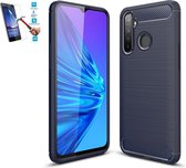 Oppo Realme 5 Pro Carbone Brushed Tpu Blauw Cover Case Hoesje - 1 x Tempered Glass Screenprotector