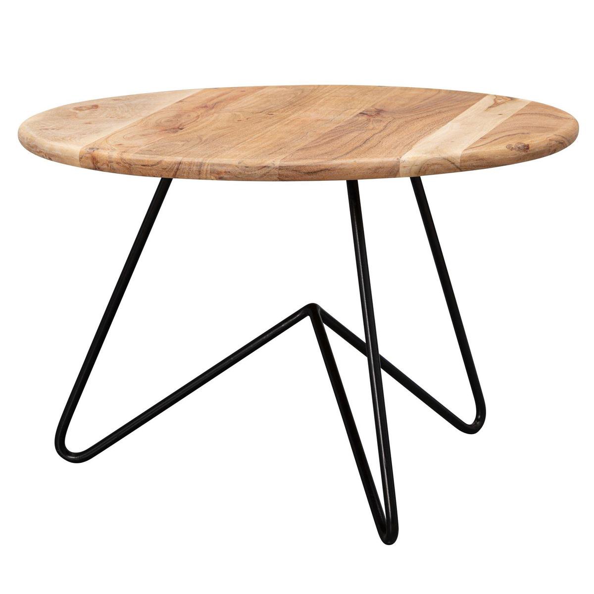Industriële salontafel met rond massief mango houten blad van quip&Co