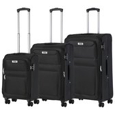 TravelZ Softspinner TSA Valise Set - 3 pièces Soft Trolley Set - Black