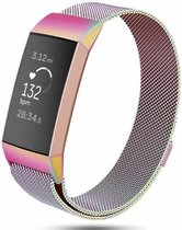 Milanees Smartwatch bandje - Geschikt voor  Fitbit Charge 3 Milanese band - regenboog - Maat: L - Horlogeband / Polsband / Armband