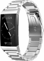 Stalen Smartwatch bandje - Geschikt voor  Fitbit Charge 3 stalen bandje - zilver - Horlogeband / Polsband / Armband
