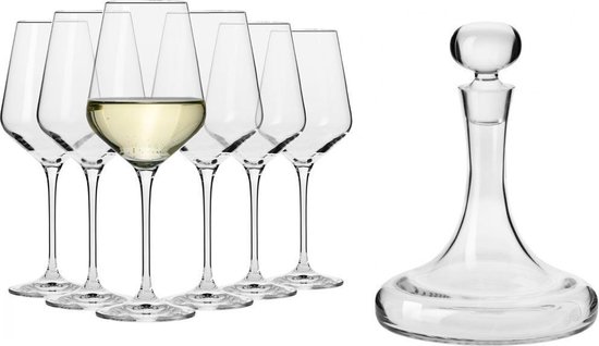 Set 6 Wittewijnglazen Kristallen Wittewijnglas 390ml + Wijnkaraf  Connoisseur 1000ml –... | bol.com