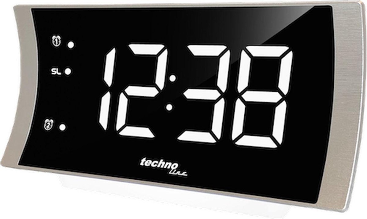TECHNOLINE WT494 Fraaie KLOK / WEKKERRADIO - Curved / gebogen design in aluminiumlook