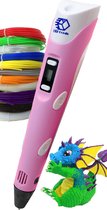 3D Teken Pen Speelgoed Starterset Roze – Tekenen en Knutselen voor Kinderen – 3D Knutselpakket met LCD Scherm en 12x3M Filamenten