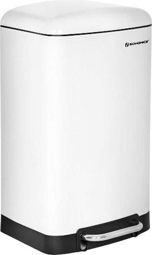 MIRA Home - Pedaalemmer 30L - Prullenbak - Kubusvormig - Metaal - Wit - 34x27.5x61.5