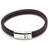 Sorprese - armband - zwart - koffiebruin - leer - plat gevlochten - 20,5 cm - model C - armband mannen - Cadeau