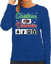 Foute Kersttrui / sweater - Christmas for dummies - blauw voor dames - kerstkleding / kerst outfit M (38)