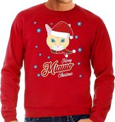 Foute Kersttrui / sweater - Merry Miauw Christmas - kat / poes - rood voor heren - kerstkleding / kerst outfit M (50)