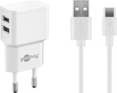 Goobay USB-A thuislader met 2 poorten en losse USB-C kabel - 2,4A / wit - 1 meter