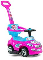 Happy: 3-in-1 loopauto, kinderauto, afneembare duwstang, zit met opbergruimte; Kleur Roze Blauw