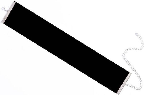 Brede Choker - Ketting - Collier - Zilverkleurig met Zwart imitatie suède - 38 cm - 1 stuks