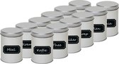12x Boîtes de rangement rondes argentées / boîtes de rangement avec étiquettes / étiquettes inscriptibles 13 cm - Boîtes de rangement pour café / thé / sucre - Conteneurs de rangement - Organiser le garde-manger
