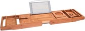 QUVIO Luxe Bad plank V2 voor jou ultieme relaxt momentje - Uitschuifbaar badrek - Geschikt voor bijna elk bad - Bamboo - BadTafel - Badbrug - Badrekje - Verstelbaar - Badbrug -Boekensteun - W