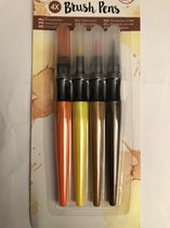 Brush Pen, 4 kleuren set oranje - geel - lichtbruin - donkerbruin