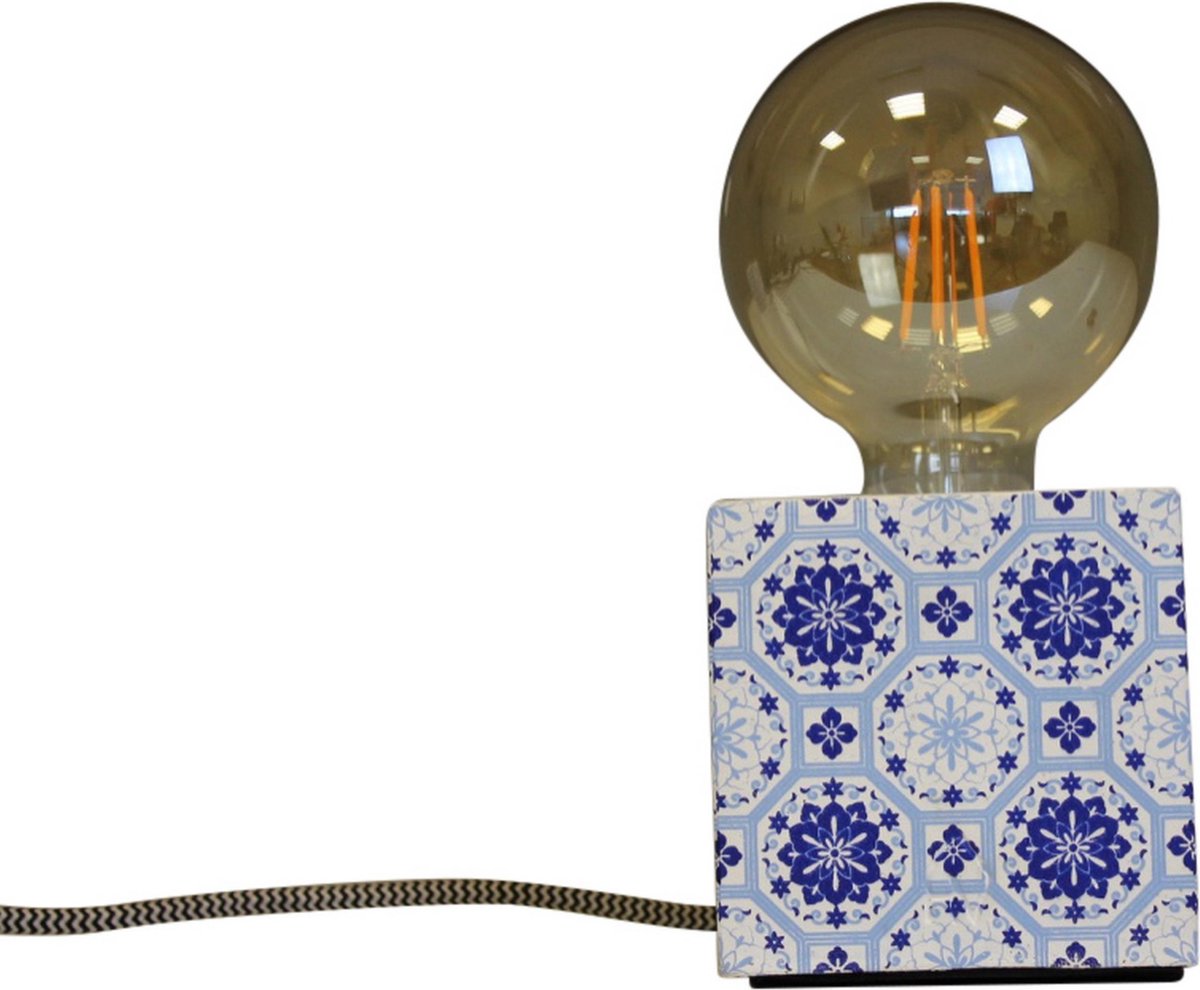 Housevitamin bloklamp / tafellamp - mozaïek blauw/wit - 10x10x10cm