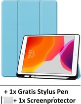 Smart Cover Book Case Hoes Geschikt Voor Apple iPad 10,2 Inch (2019/2020) - Tri-Fold Multi-Stand Flip Sleeve - Beschermhoes Met Screen Protector & Stylus Pen - Licht Blauw