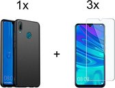 Huawei p smart 2019 hoesje zwart siliconen case hoes cover - 3x Huawei p smart 2019 screenprotector