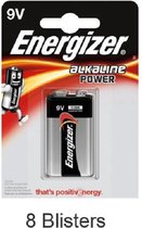 8 stuks (8 blisters a 1 stuk) Energizer Alkaline Power 9V Blok batterij
