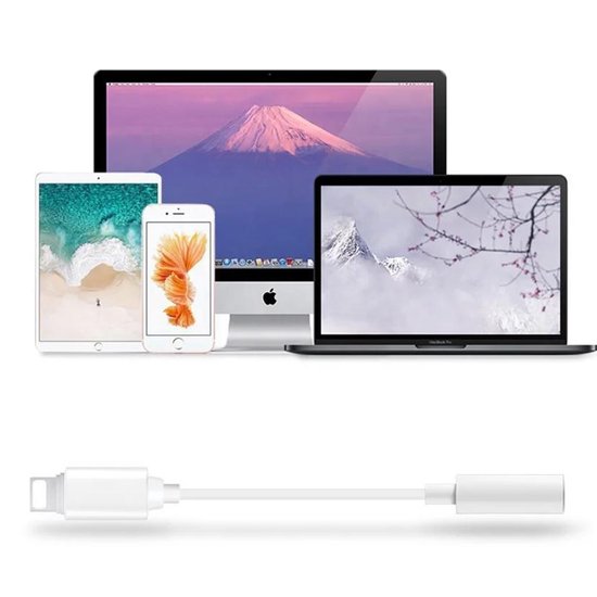 Apple Lightning naar Aux Jack 3,5 mm voor iPhone - Lightning naar 3,5 mm Hoofdtelefoonaansluiting Adapter - Lightning en AUX kabel - Lightning-apparaten - Muziek luisteren - Wit