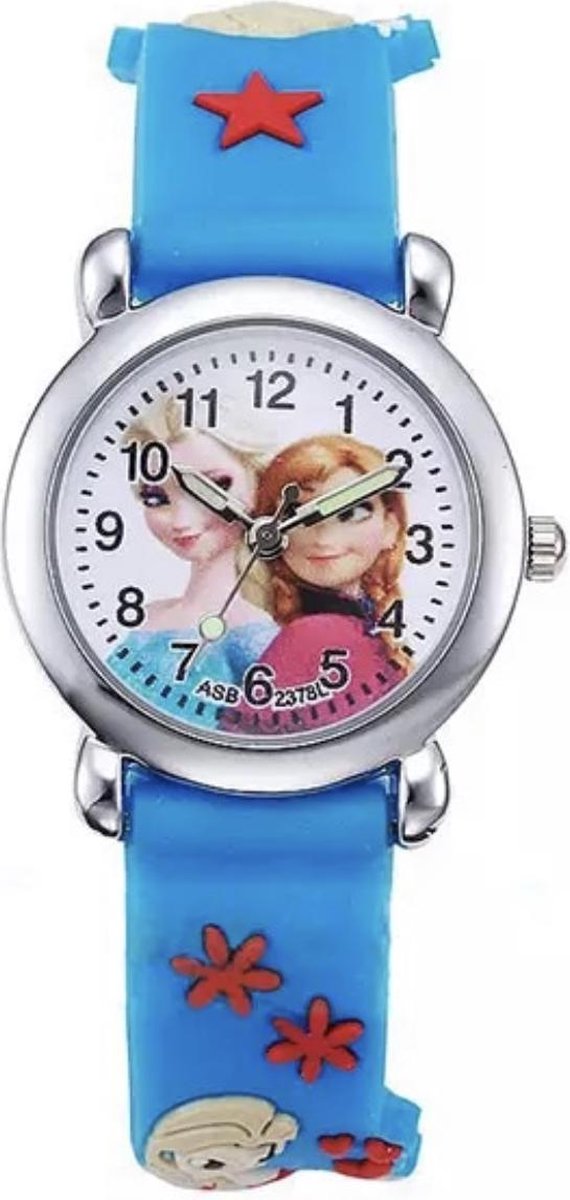Meisjes horloge lichtblauw met Frozen afbeelding Elsa en Anna