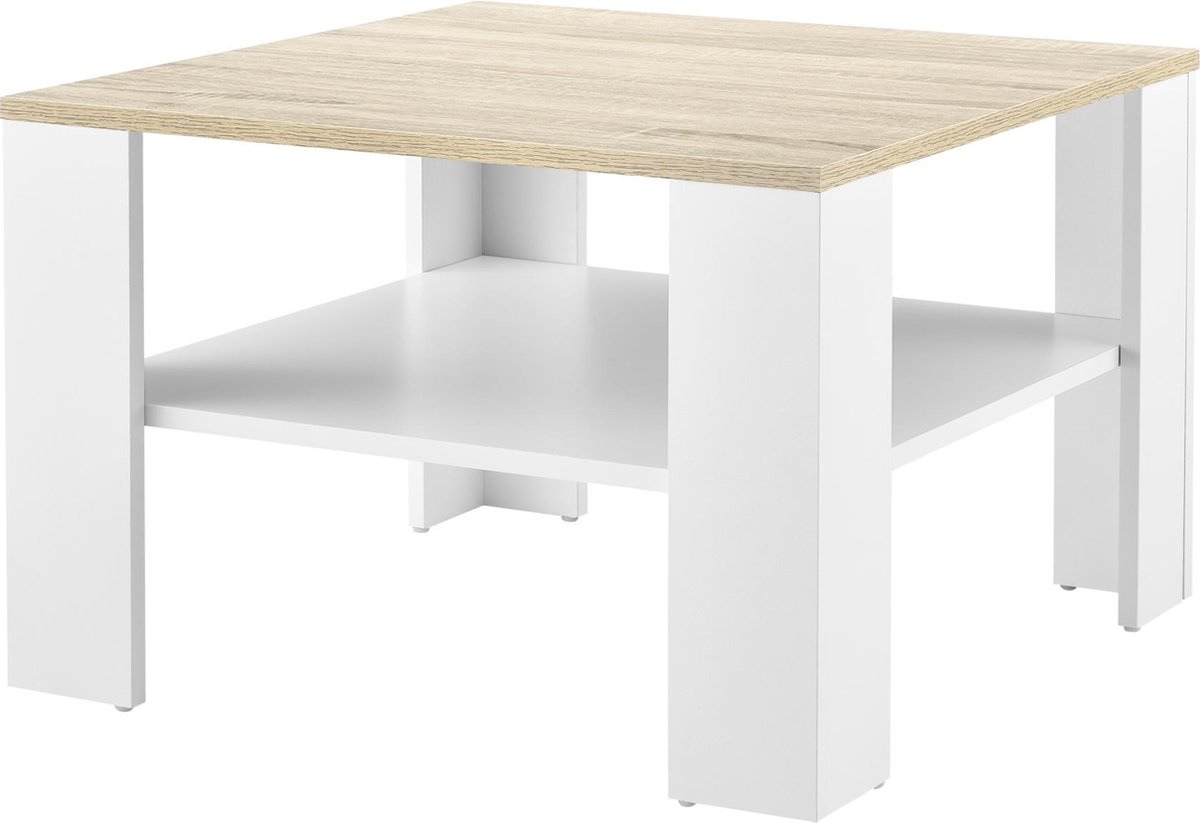 en.casa Salontafel Leiden vierkant 60x60x40 cm wit en eikenkleurig