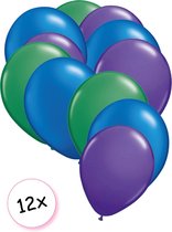 Ballonnen Groen, Blauw & paars 12 stuks 27 cm