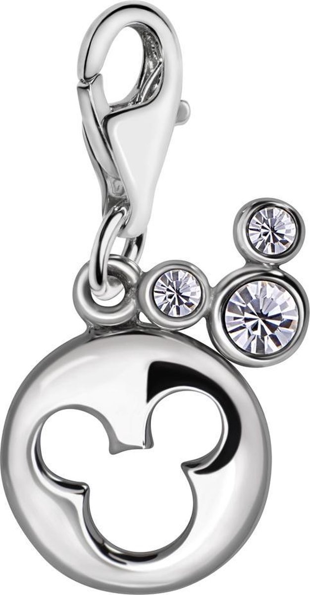 Quiges – 925 - Zilver – Charm - Bedel - Hanger - Muis Micky met Zirkonia - met – sterling - zilver - karabijnslot - geschikt - voor - Bedelarmband HC233