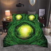 Dekbedovertrek set - Groen bos en betoverde weg. 175x230cm dekbedovertrek + 1 kussensloop 50x70cm. Amerikaanse dubbele maat. Tweedelige set.
