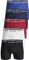 Björn Borg boxershorts Essential (5-pack) - heren boxers normale lengte - zwart - rood - wit - blauw en kobalt blauw - Maat: S