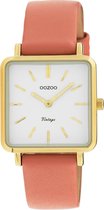 OOZOO Vintage series - Gouden horloge met perzik roze leren band - C9944 - Ø29