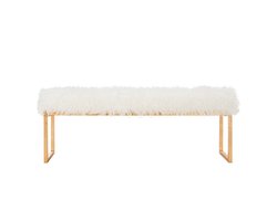 Safavieh Glam Nepbont Faux Lamb bankje Wit goudkleurige Kamil luxe zitbank