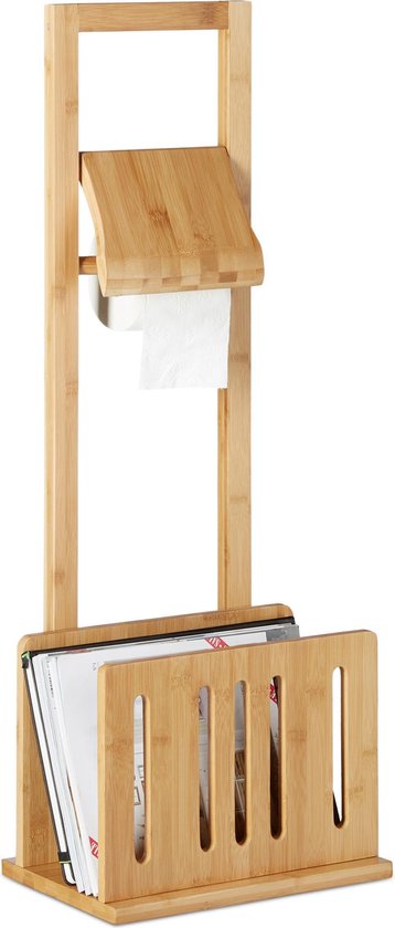 Relaxdays toiletrolhouder met tijdschriftenrek - closetrolhouder - wc- rolhouder bamboe | bol.com