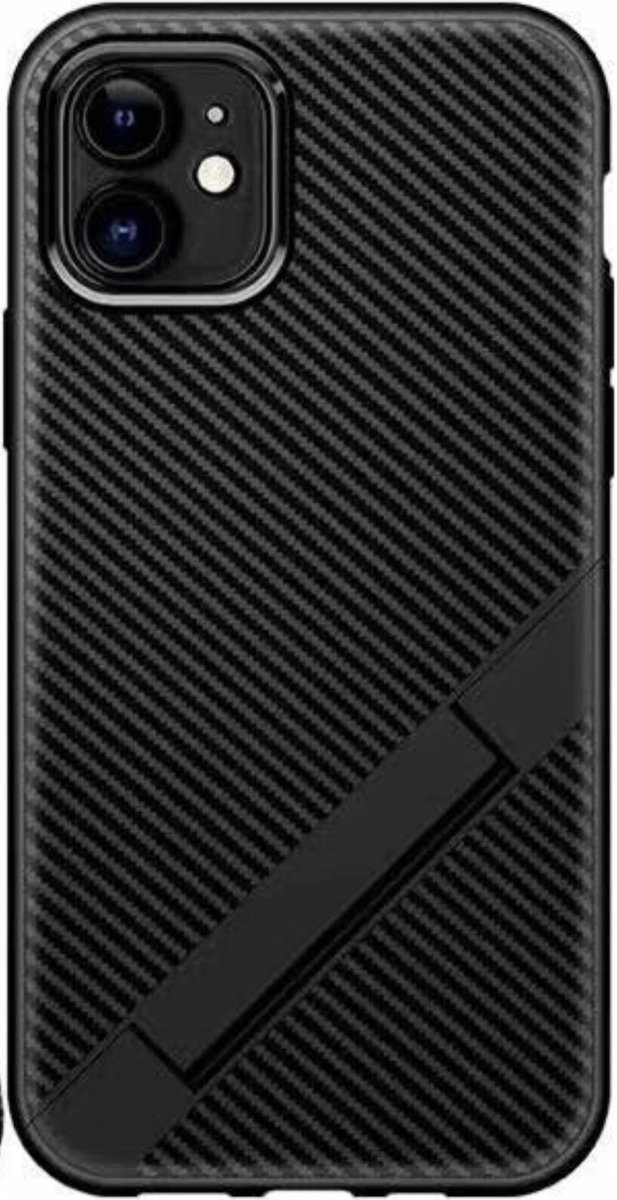 Apple iPhone 11 Carbon Back cover - Zwart - Soft TPU hoesje - met Kickstand