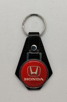 Sleutelhanger - Honda - Rood met Wit Logo - Leer - Leather - Metaal - Auto