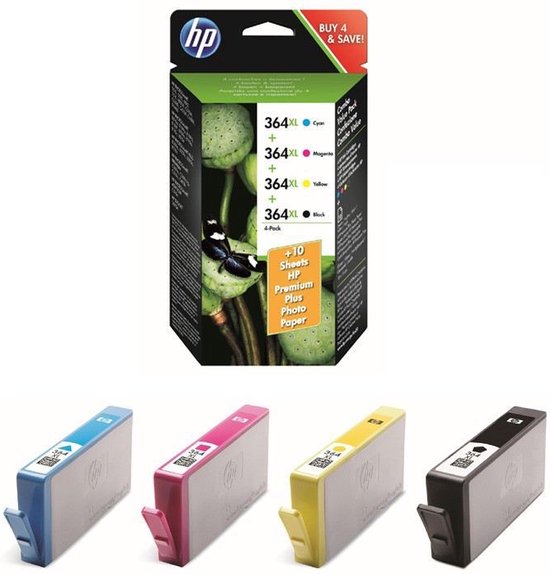 HP 364XL - Pack de 4 Cartouches d'encre N/C/M/J Grande capacité Authentique  : : Informatique