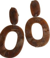Petra's Sieradenwereld - Clipoorbel hanger bruin ovaal kunststof (315)
