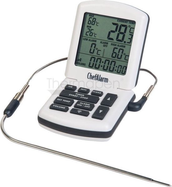 Witte ChefAlarm oventhermometer met digitale display en RVS sonde.
