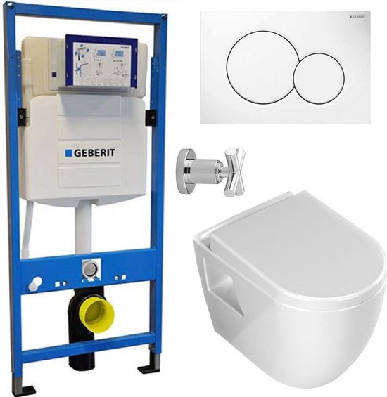 Geberit UP320 Toiletset - Inbouw WC Hangtoilet Rimless Aloni met Bidetkraan - Sigma-01 Wit - Diamond Line