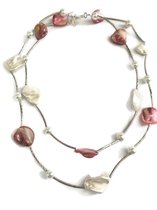 Petra's Sieradenwereld - Ketting laagjes schelp rood wit (753)