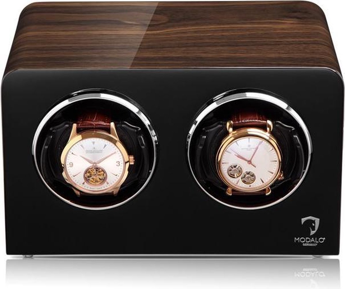 Luxe watchwinder van Modalo model 2021 type Inspiration MV4 Walnoot - zwart