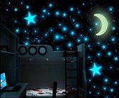Glow in de Dark Sterren Blauw met Maan - Lichtgevende sterren hemel - Kinderkamer decoratie stickers - Glow in the dark - 101 stuks