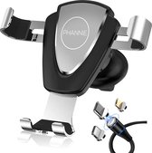 Phannie Universele Telefoonhouder voor in Auto met 3 in 1 Oplader - Ventilatierooster - Autohouder - Samsung / iPhone / Nokia / Huawei / HTC / LG / Sony - Zilver
